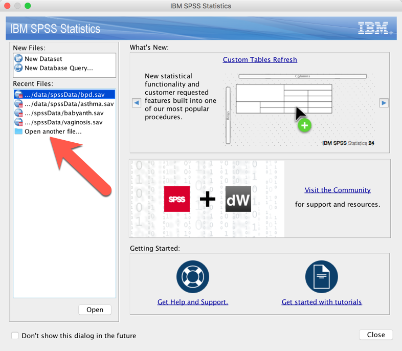 An image of a the SPSS start dialog
